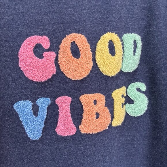 Wildfox Sweatshirt‎ Womens Large Blue Good Vibes Fuzzy Spellout Oversized Cozy - Picture 4 of 8